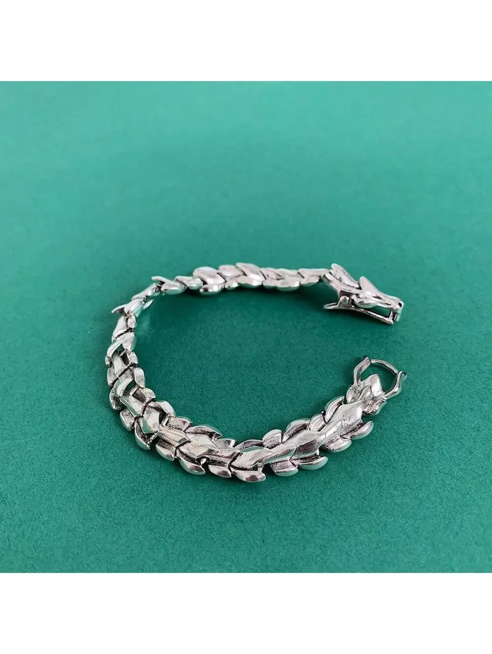 Grunge y2k style Silver stainless steel dragon scale head bracelet